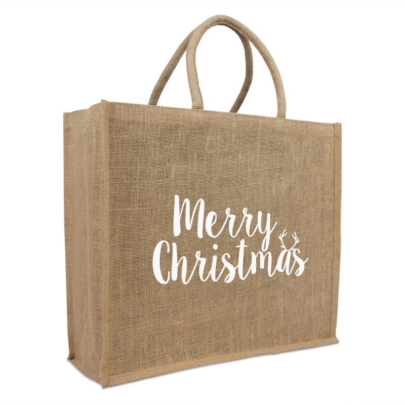 Cabas de Noël en jute - Merry Christmas